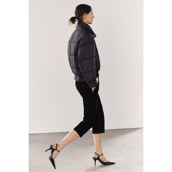 ZARA • Black Puffer Water Repellent Anorak ZW Collection Jacket Coat - Picture 9 of 12